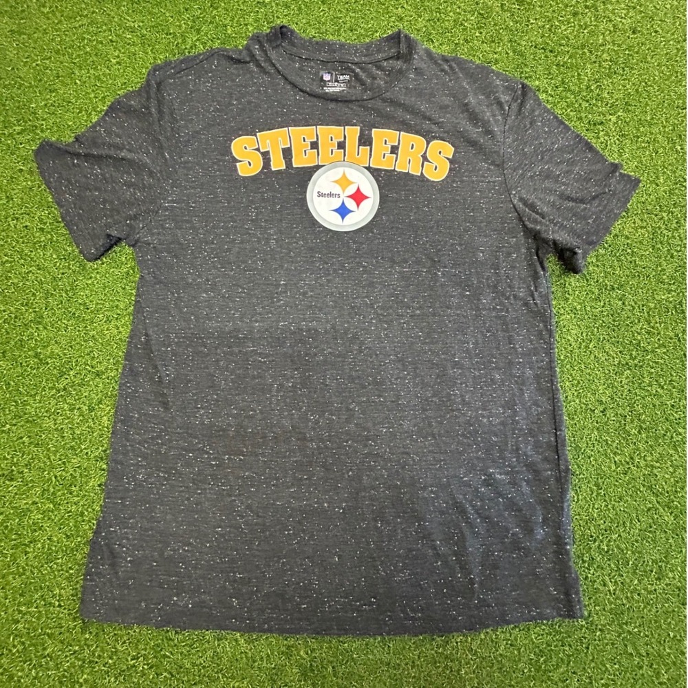 NFL Team Apparel Pittsburgh Steelers Men Gray Space Dye Sleep T-Shirt Size L